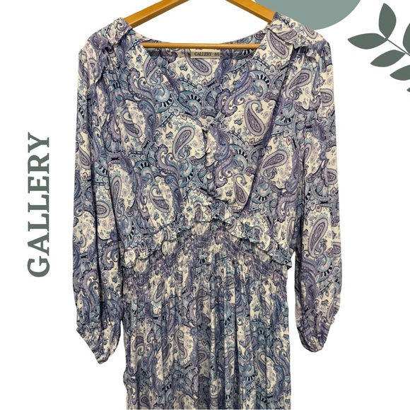 GALLERY Blue Purple Paisley Maxi Dress (US 12 / UK 16 / EUR 44) – Made in Spain - Picture 5 of 10